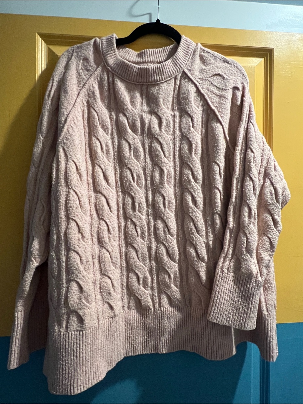 aerie Blush Cable-Knit Crewneck Sweater